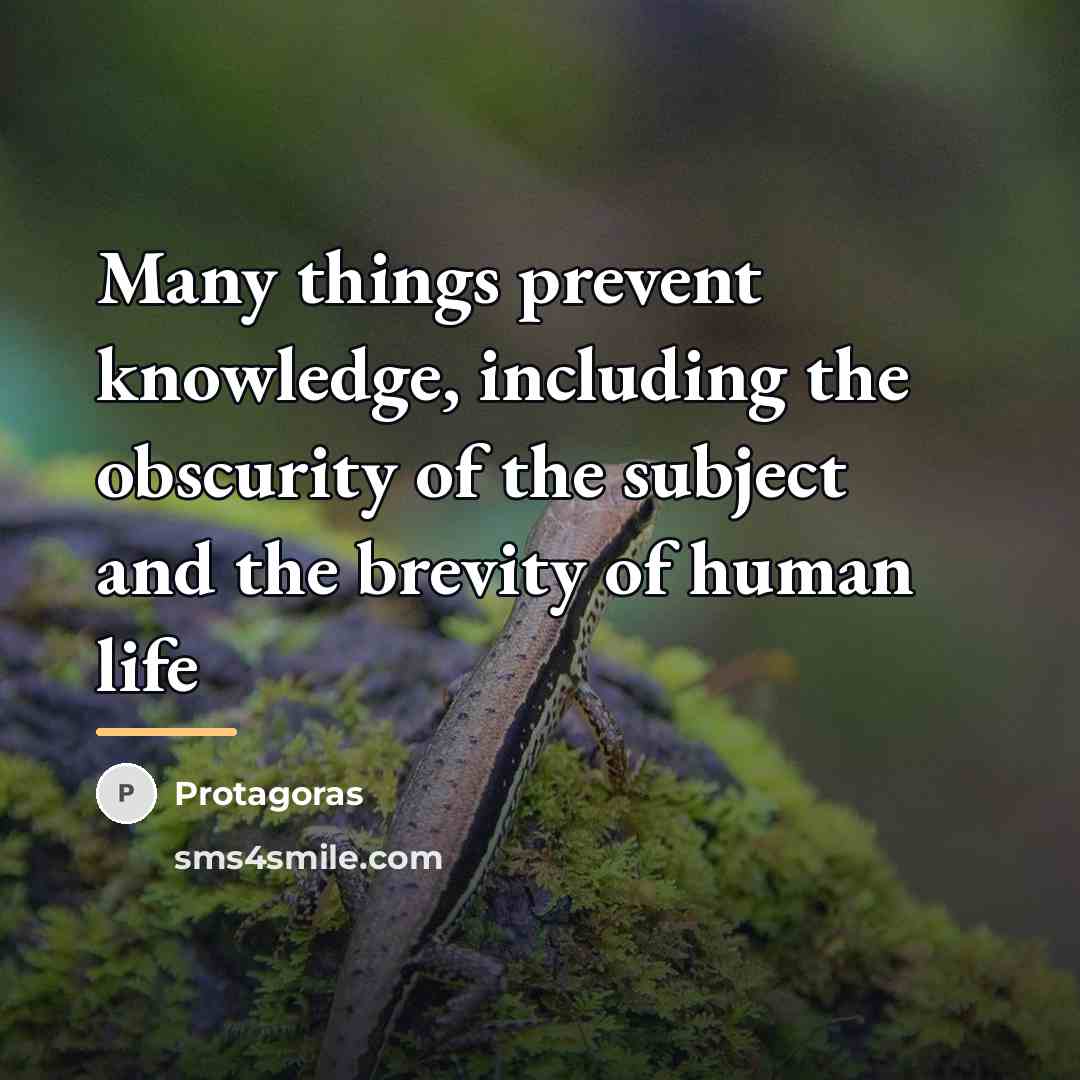 “Many things prevent knowledge, including the obscurity of the subject…” quote by Protagoras