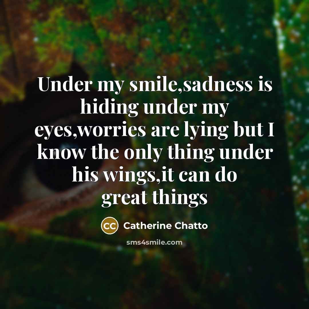 “Under my smile,sadness is hiding under my eyes,worries are lying…” quote by Catherine Chatto
