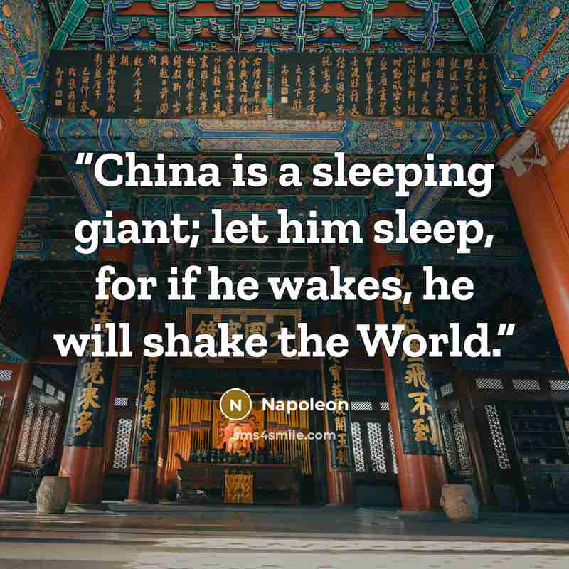 “China is a sleeping giant; let him sleep, for if he wakes, he will shake the World.” quote by Napoleon