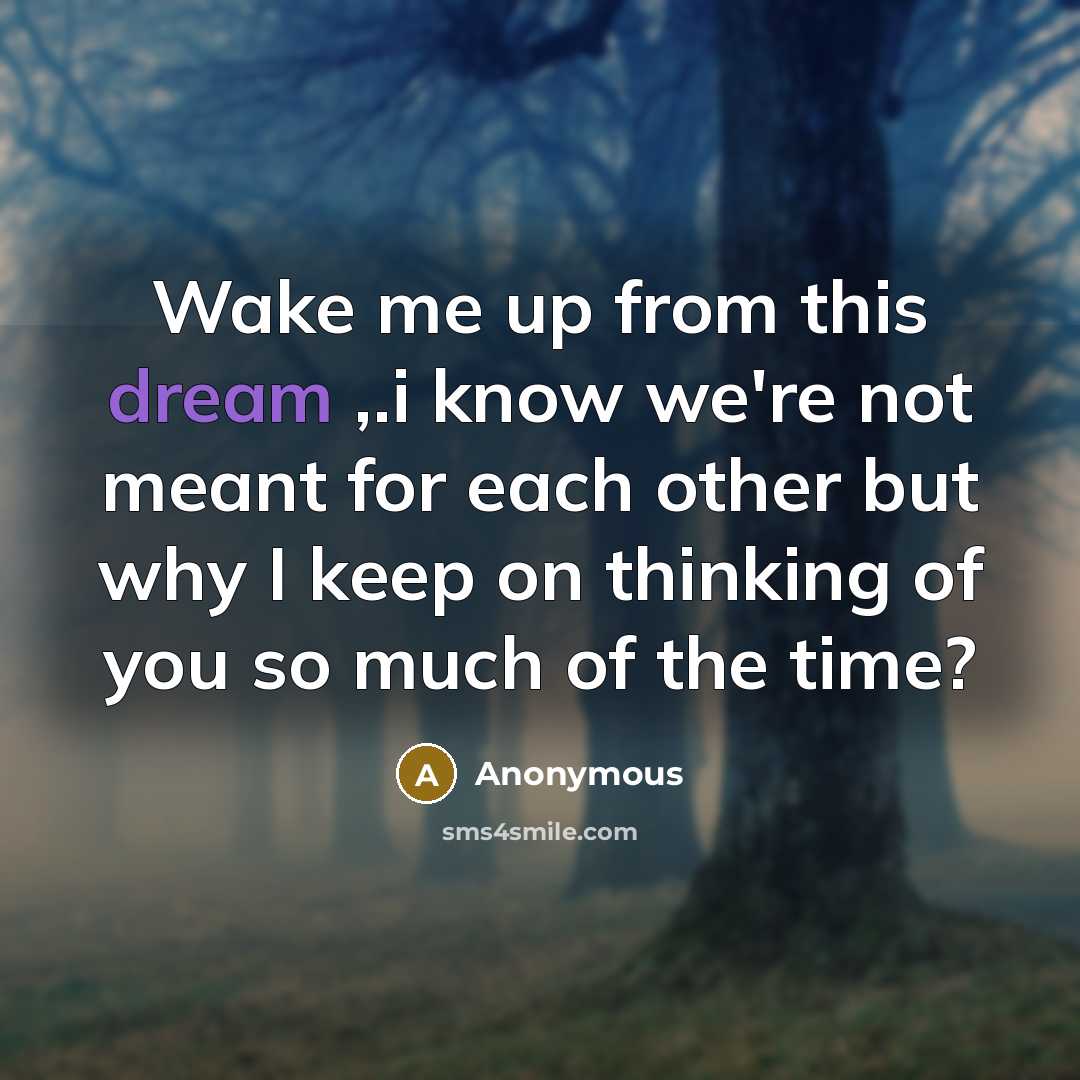 “Wake me up from this dream ,.i know we're not meant for each other but why I keep on thinking of you so much of the time?” quote by Anonymous