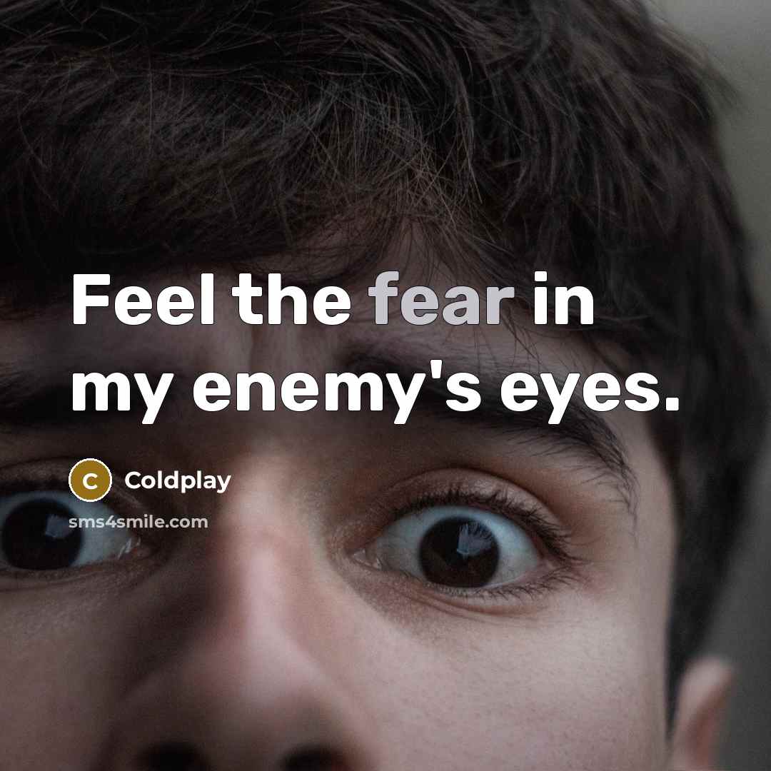“Feel the fear in my enemy's eyes.…” quote by Coldplay