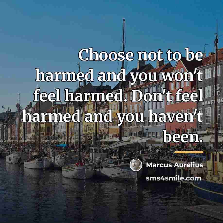 “Choose not to be harmed and you won't feel harmed.…” quote by Marcus Aurelius