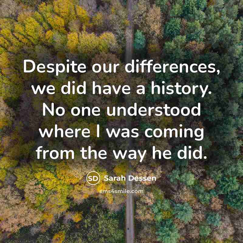 “Despite our differences, we did have a history. No one understood where I was coming from the way he did.” quote by Sarah Dessen