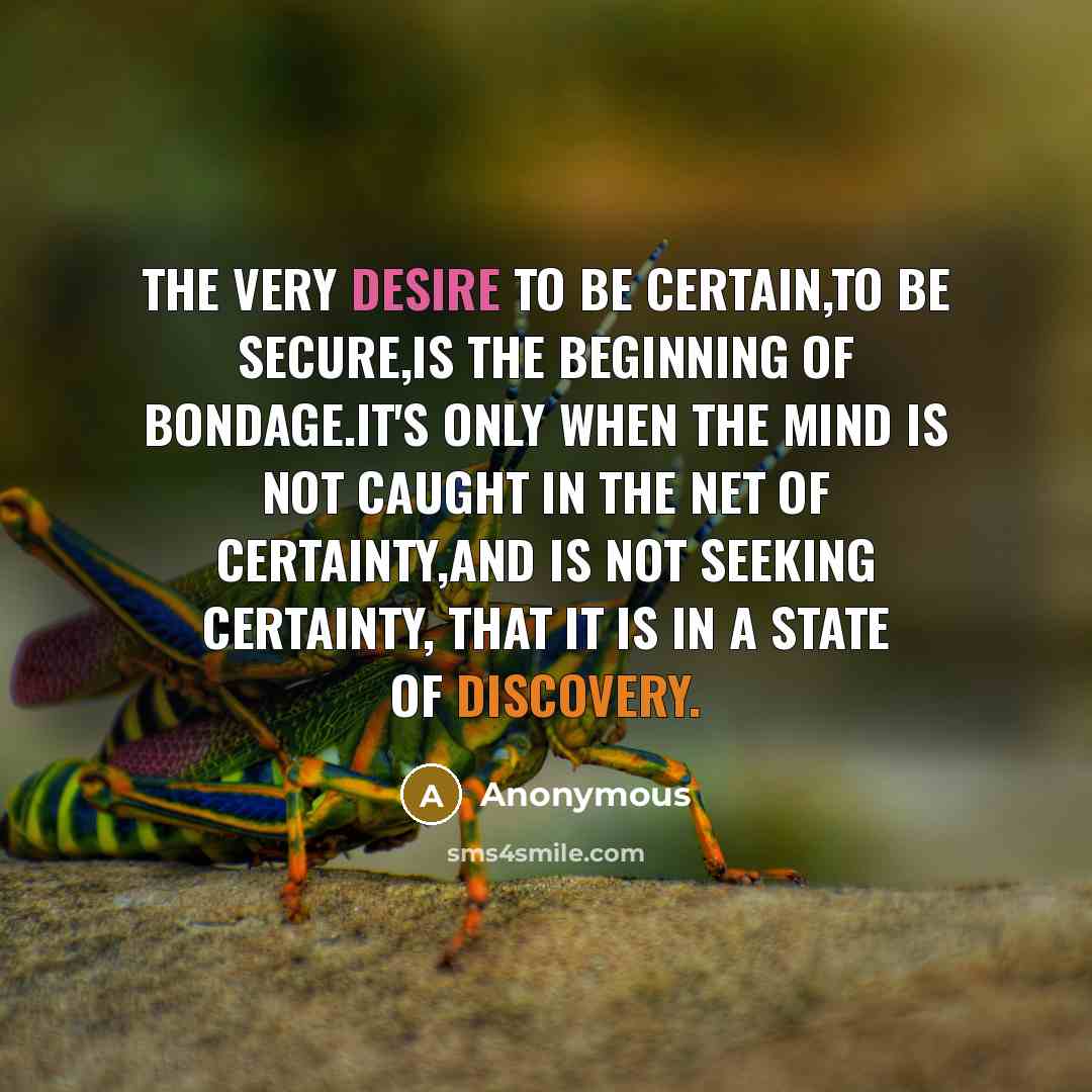 “The very desire to be certain,to be secure,is the beginning…” quote by Anonymous