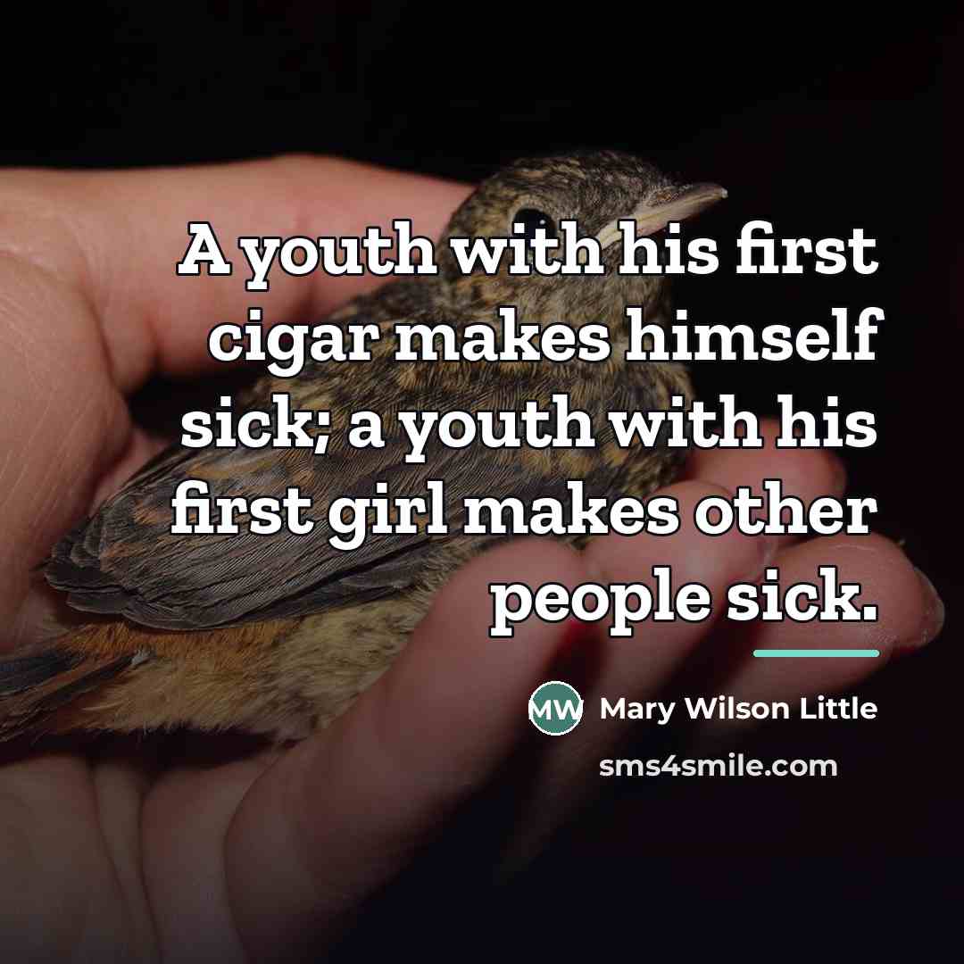 “A youth with his first cigar makes himself sick; a…” quote by Mary Wilson Little