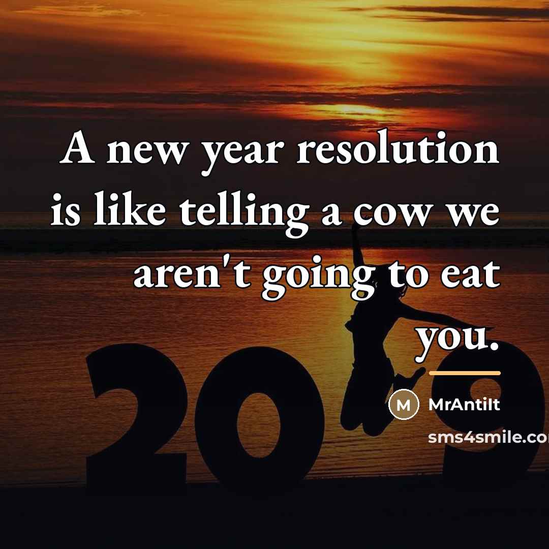 “A new year resolution is like telling a cow we…” quote by MrAntiIt