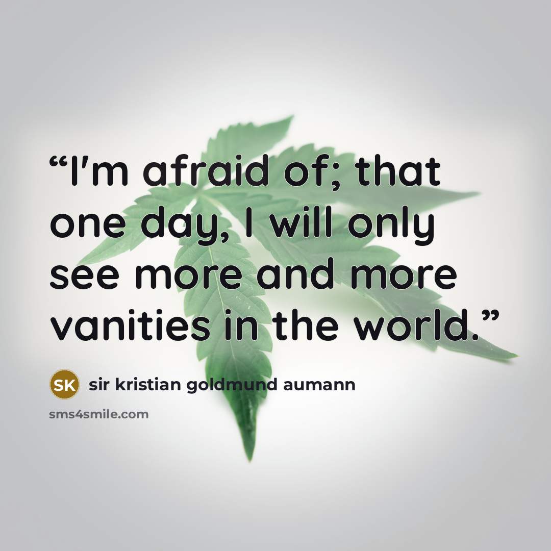 “I'm afraid of; that one day, I will only see more and more vanities in the world.” quote by sir kristian goldmund aumann