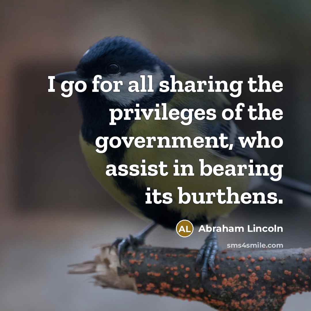 “I go for all sharing the privileges of the government, who assist in bearing its burthens.” quote by Abraham Lincoln