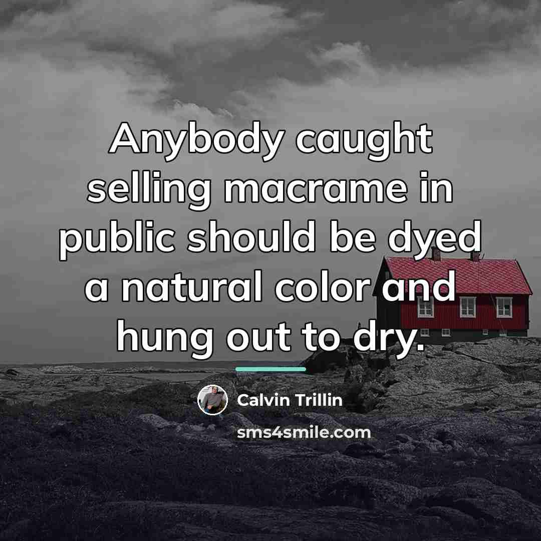 “Anybody caught selling macrame in public should be dyed a…” quote by Calvin Trillin
