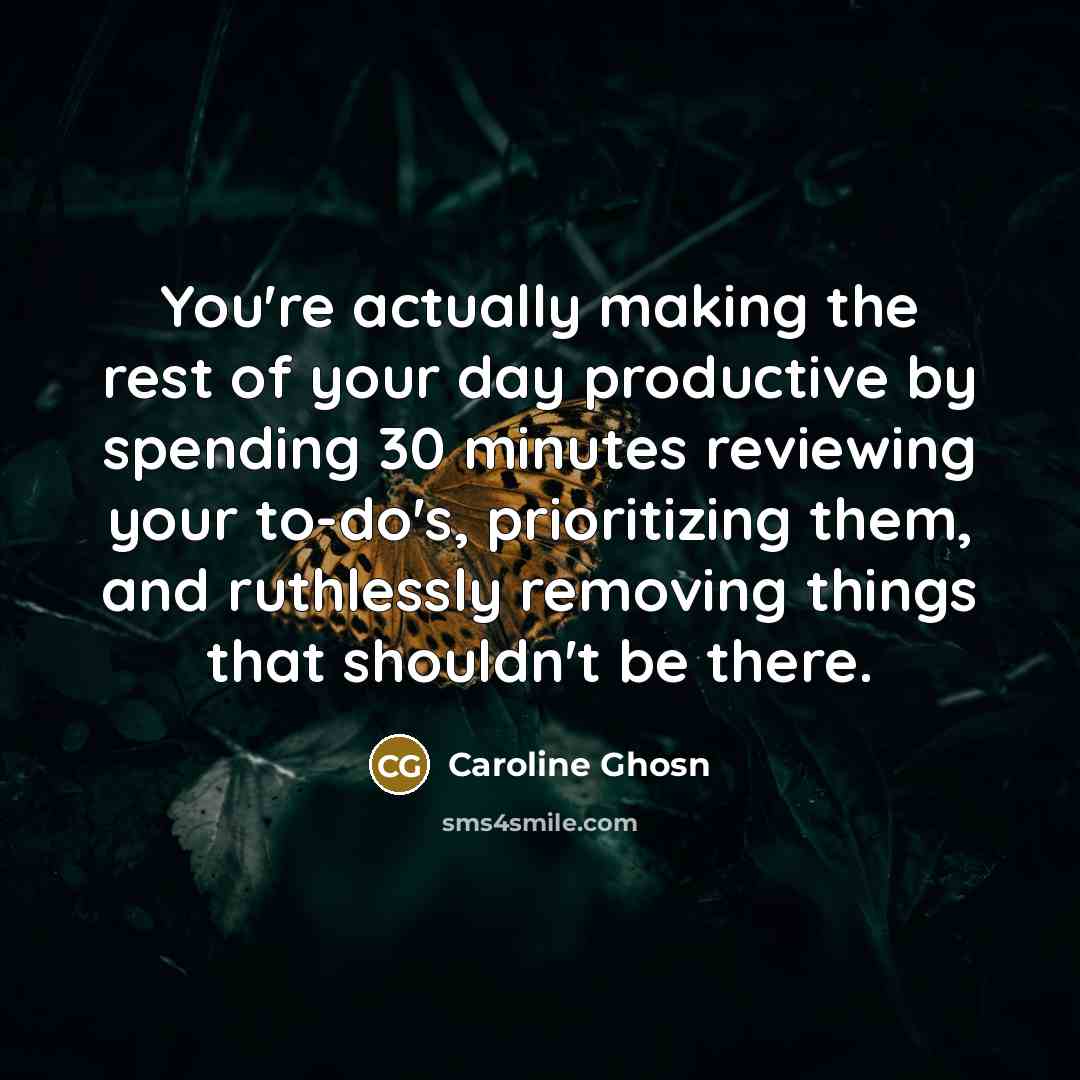 “You're actually making the rest of your day productive by spending 30 minutes reviewing your to-do's, prioritizing them, and ruthlessly removing things that shouldn't be there.” quote by Caroline Ghosn