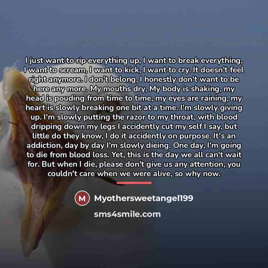 “I just want to rip everything up, I want to…” quote by Myothersweetangel199