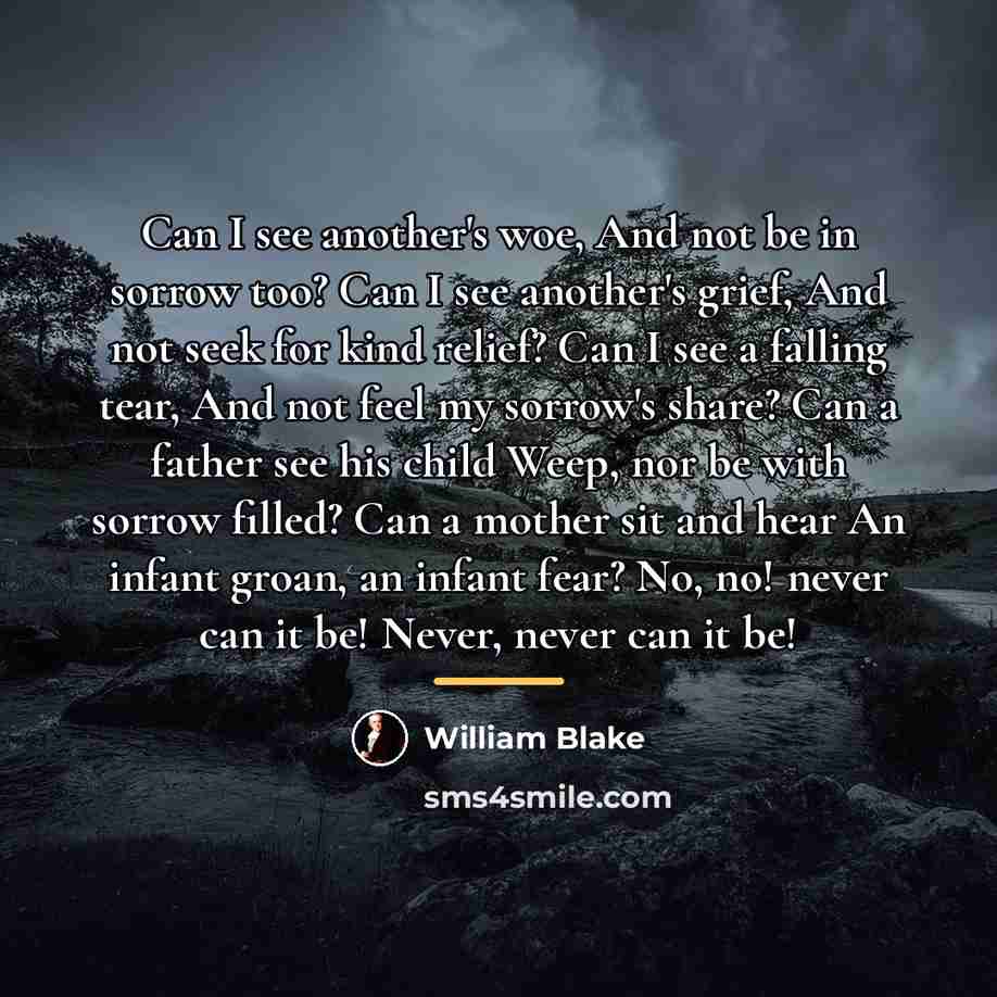 “Can I see another's woe, And not be in sorrow…” quote by William Blake