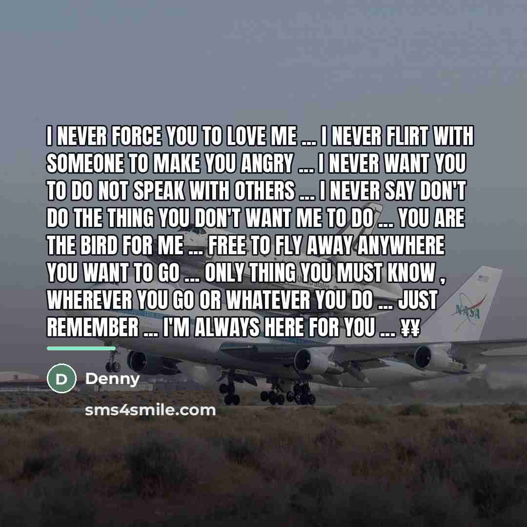 “I never force you to love me ... I never…” quote by Anonymous