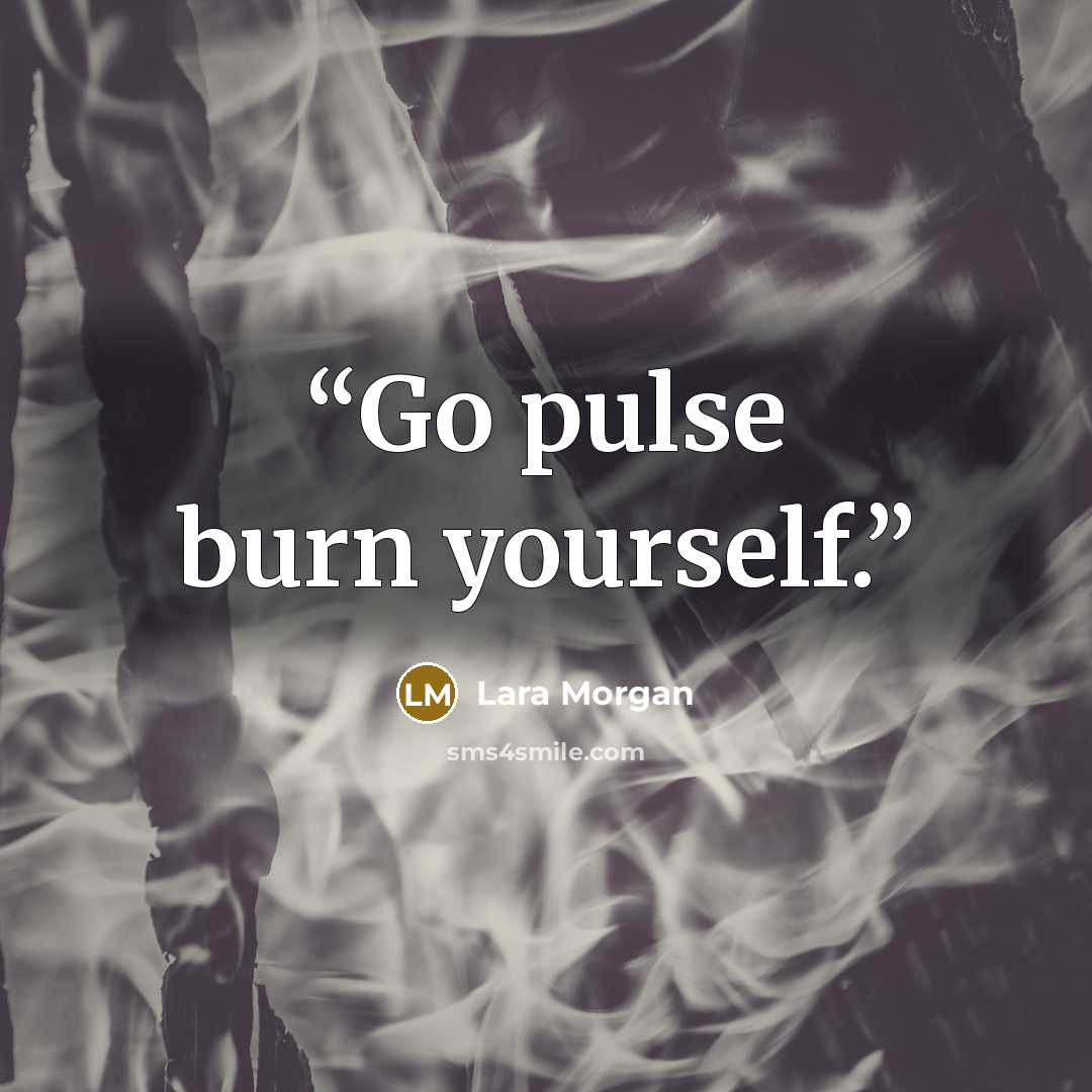 “Go pulse burn yourself.” quote by Lara Morgan