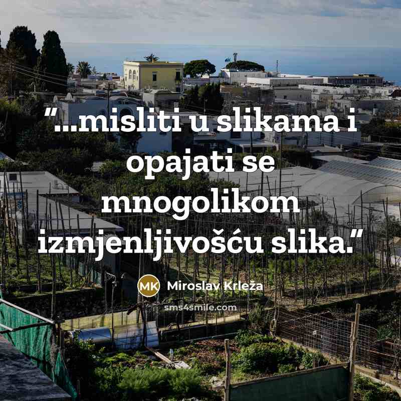 “...misliti u slikama i opajati se mnogolikom izmjenljivošću slika.” quote by Miroslav Krleža