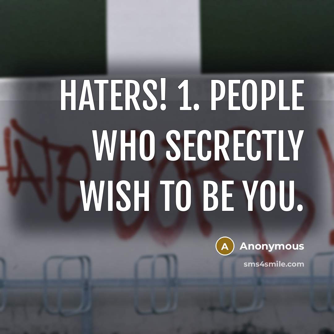 “Haters! 1. People who secrectly wish to be you.” quote by Anonymous