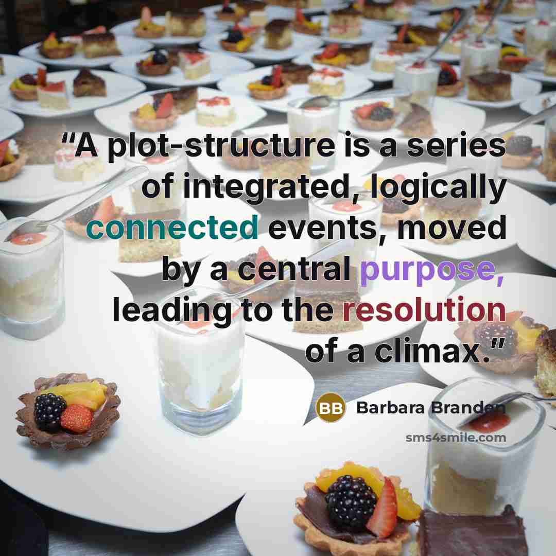 “A plot-structure is a series of integrated, logically connected events, moved by a central purpose, leading to the resolution of a climax.” quote by Barbara Branden