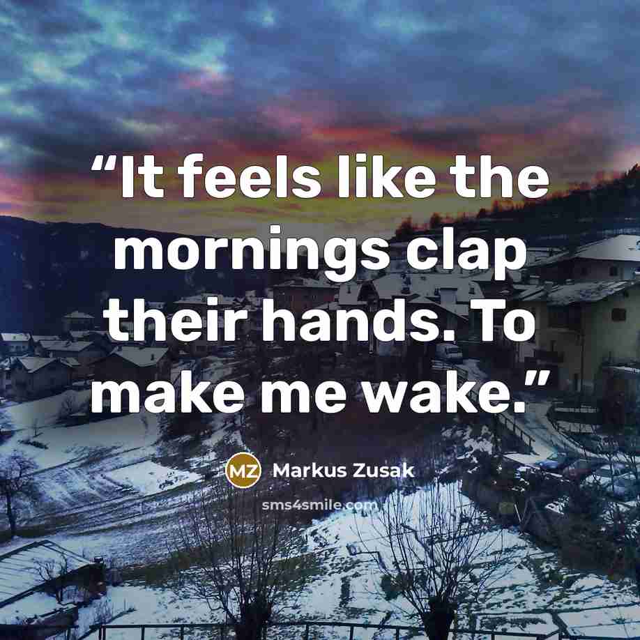 “It feels like the mornings clap their hands. To make me wake.” quote by Markus Zusak