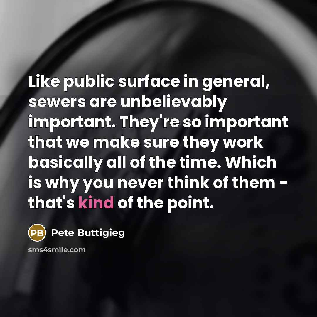 “Like public surface in general, sewers are unbelievably important. They're so important that we make sure they work basically all of the time. Which is why you never think of them - that's kind of the point.” quote by Pete Buttigieg