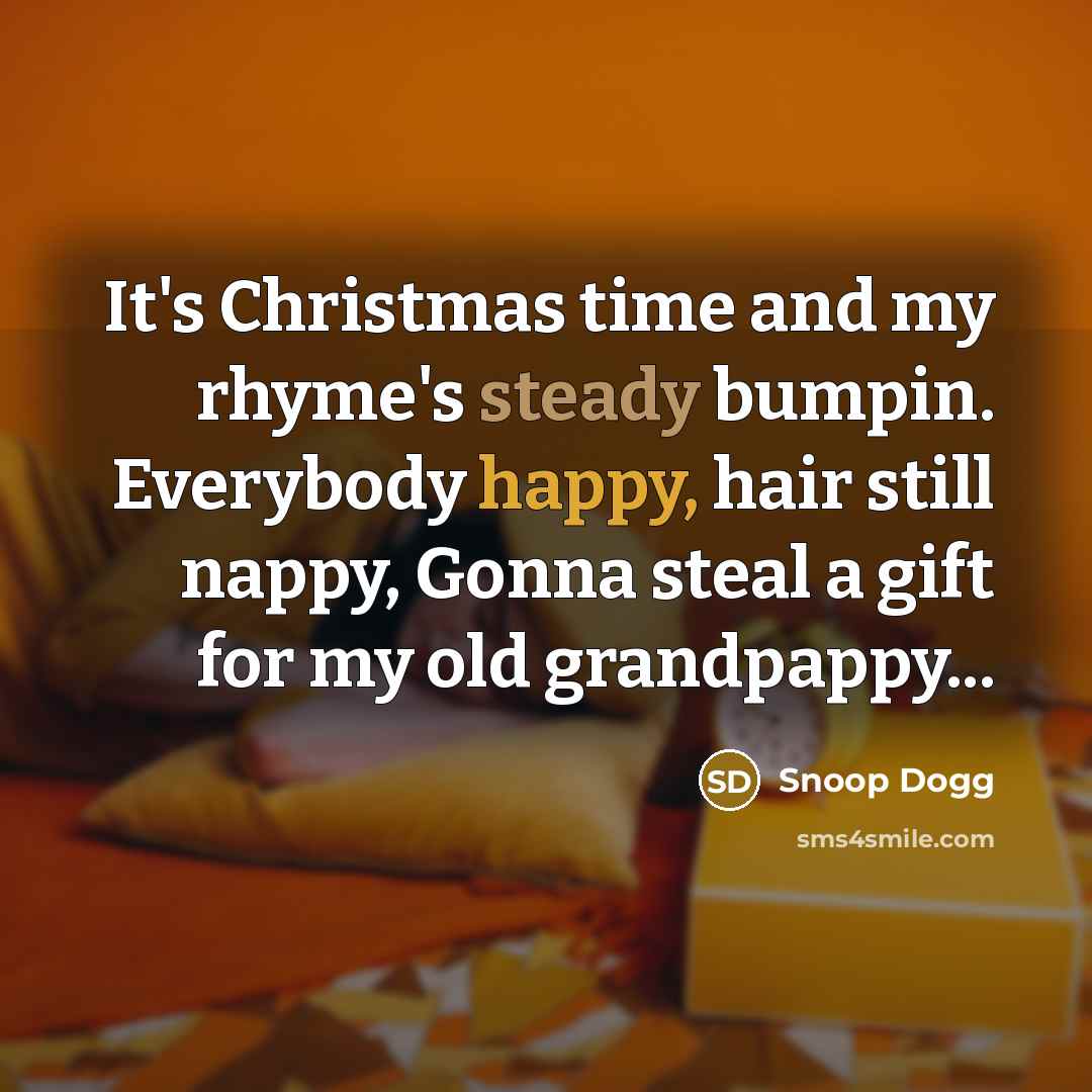 “It's Christmas time and my rhyme's steady bumpin. Everybody happy,…” quote by Snoop Dogg