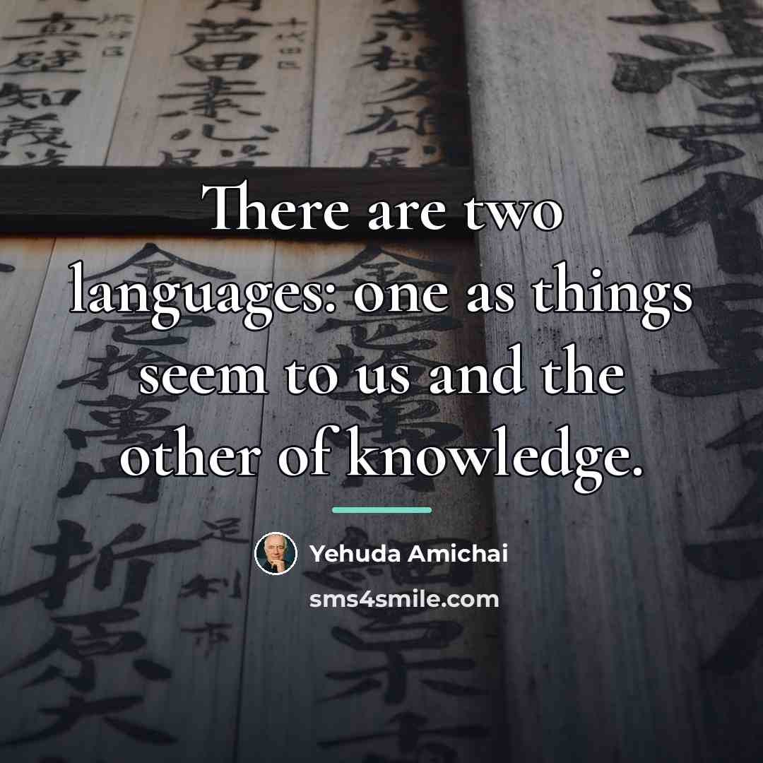 “There are two languages: one as things seem to us…” quote by Yehuda Amichai