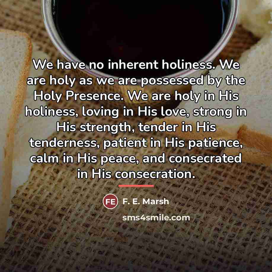 “We have no inherent holiness. We are holy as we…” quote by F. E. Marsh