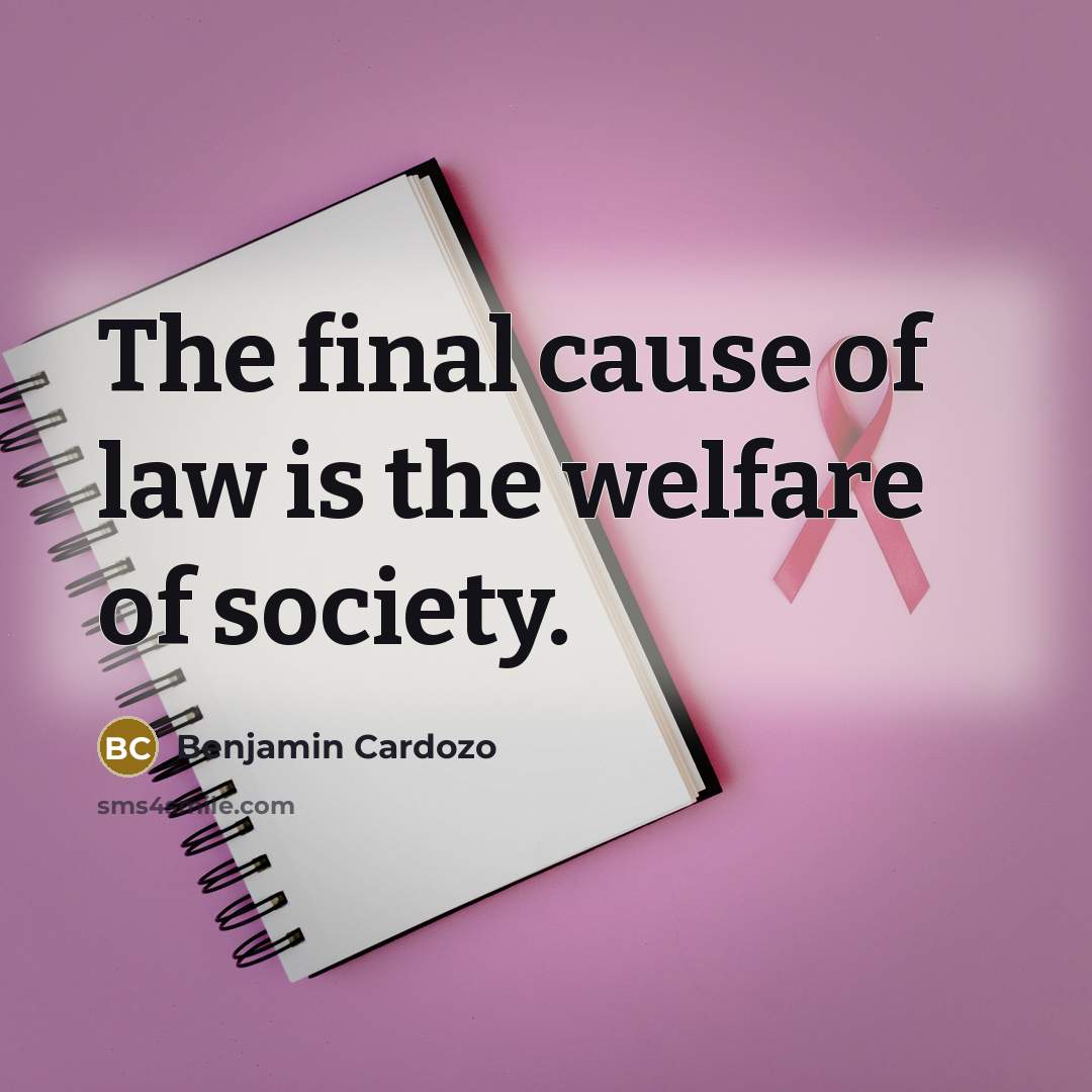 “The final cause of law is the welfare of society.…” quote by Benjamin Cardozo