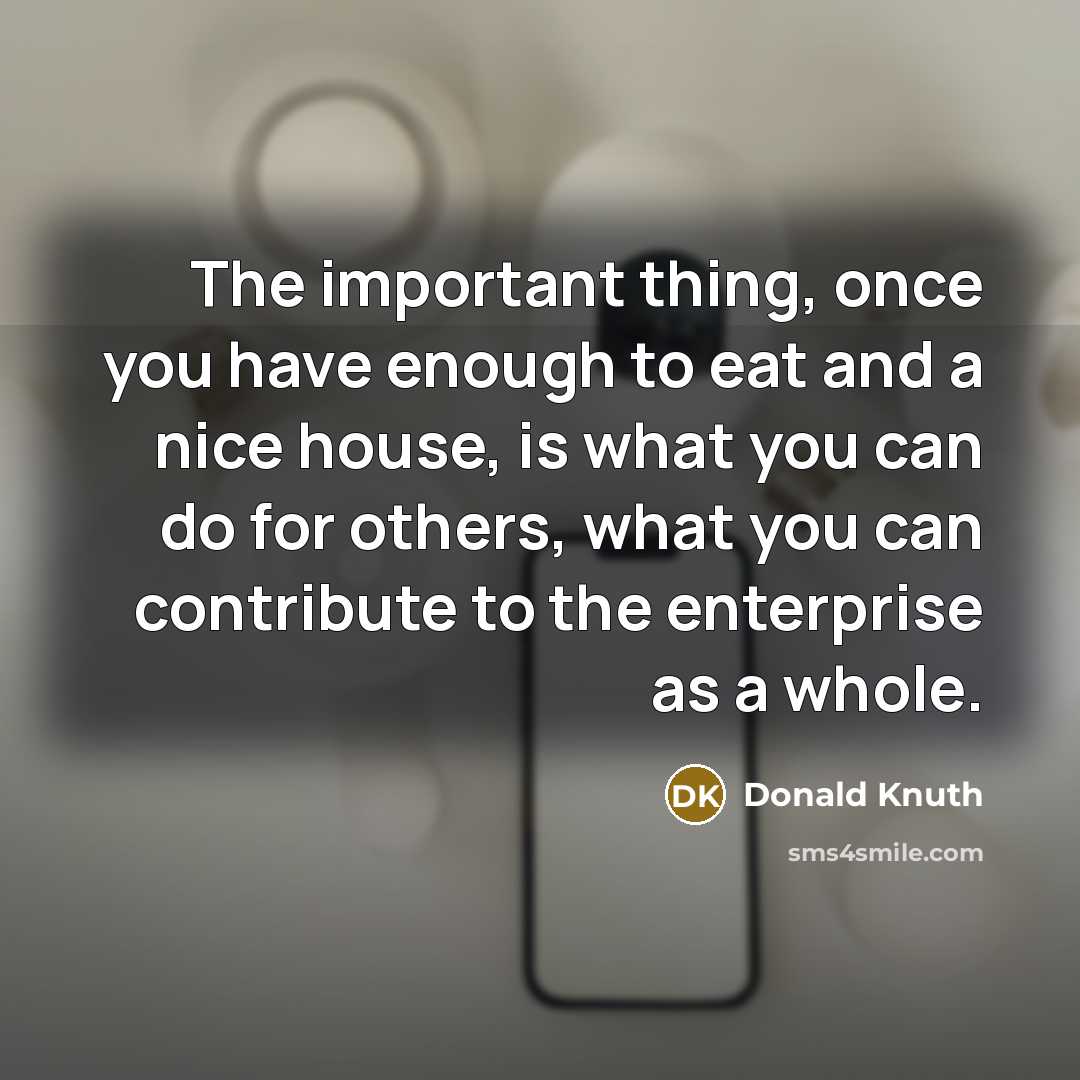 “The important thing, once you have enough to eat and…” quote by Donald Knuth