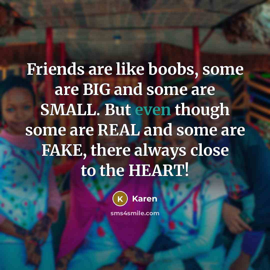“Friends are like boobs, some are BIG and some are…” quote by Karen