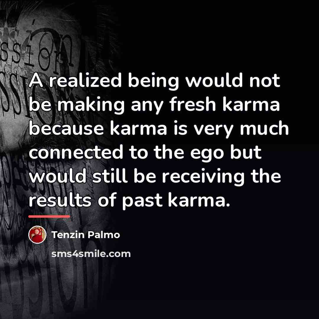 “A realized being would not be making any fresh karma…” quote by Tenzin Palmo