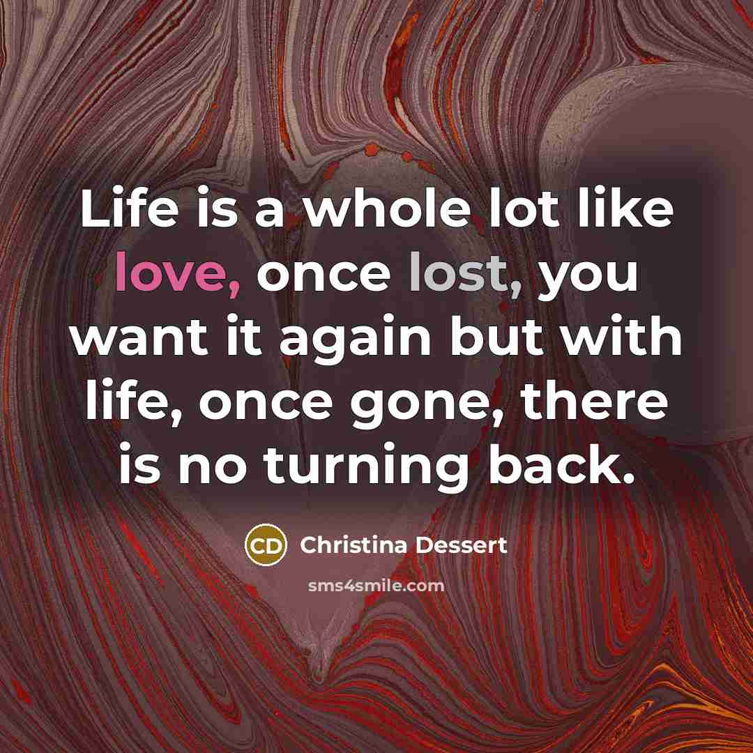 “Life is a whole lot like love, once lost, you…” quote by Christina Dessert