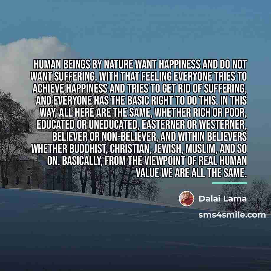 “Human beings by nature want happiness and do not want…” quote by Dalai Lama