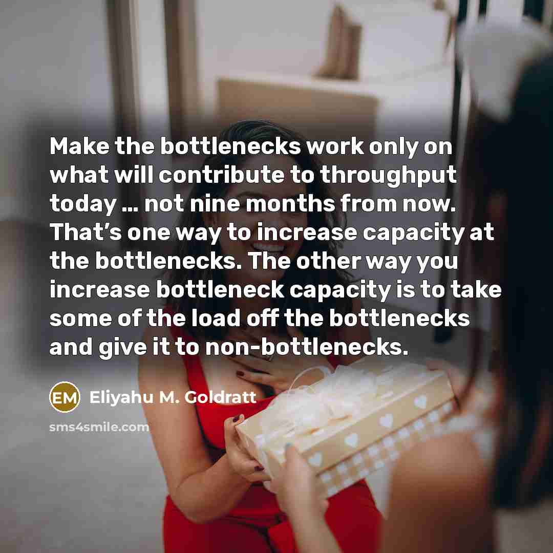 “Make the bottlenecks work only on what will contribute to…” quote by Eliyahu M. Goldratt