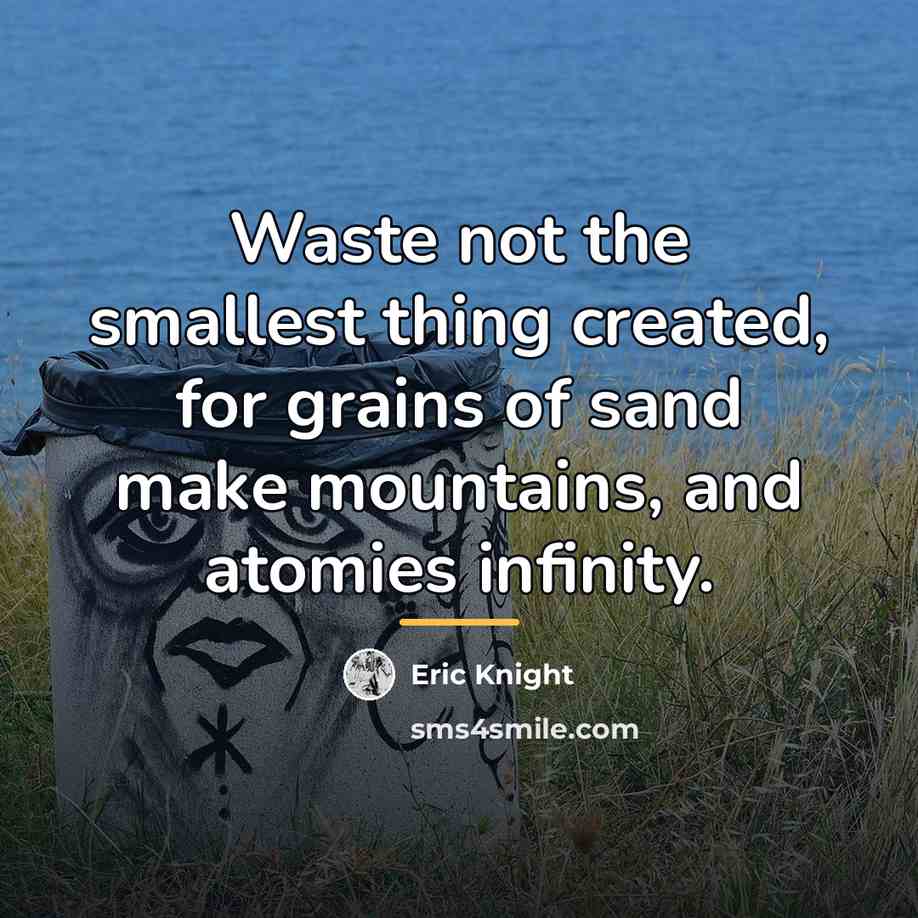 “Waste not the smallest thing created, for grains of sand…” quote by Eric Knight