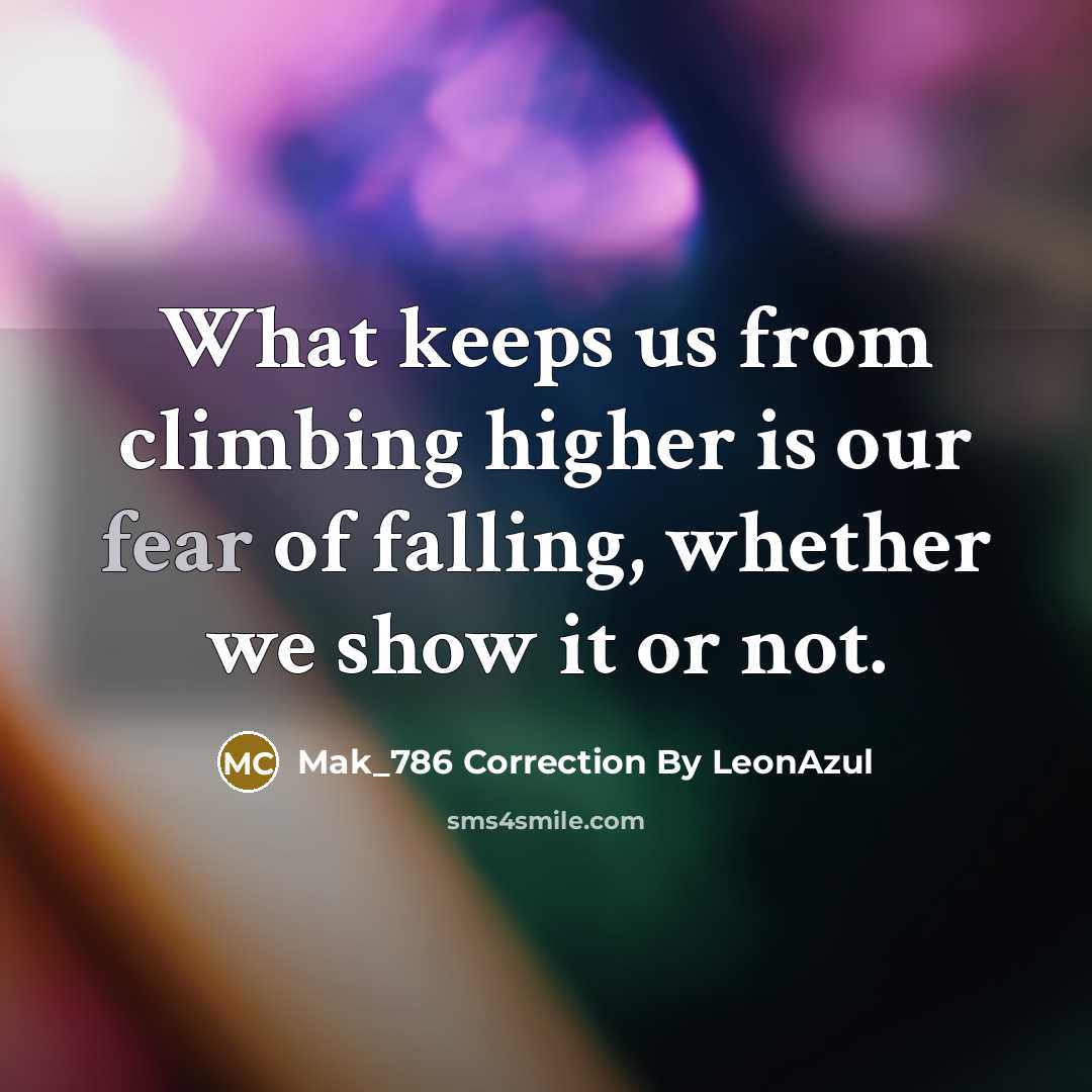 “What keeps us from climbing higher is our fear of falling, whether we show it or not.” quote by Mak_786 Correction By LeonAzul
