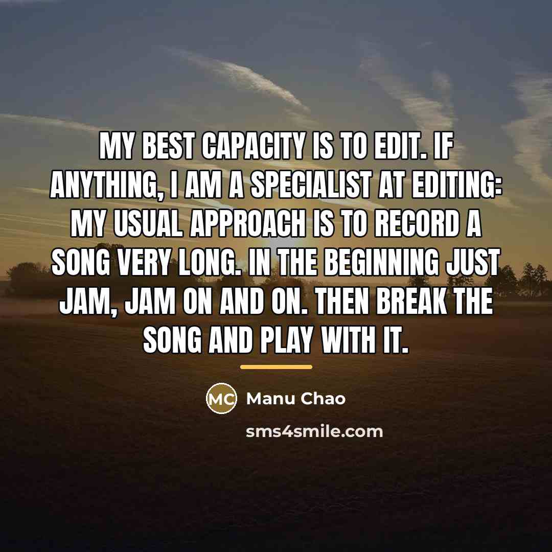 “My best capacity is to edit. If anything, I am…” quote by Manu Chao