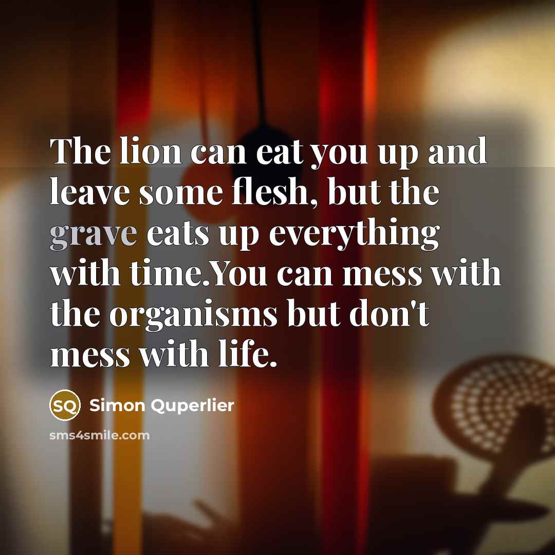 “The lion can eat you up and leave some flesh,…” quote by Simon Quperlier