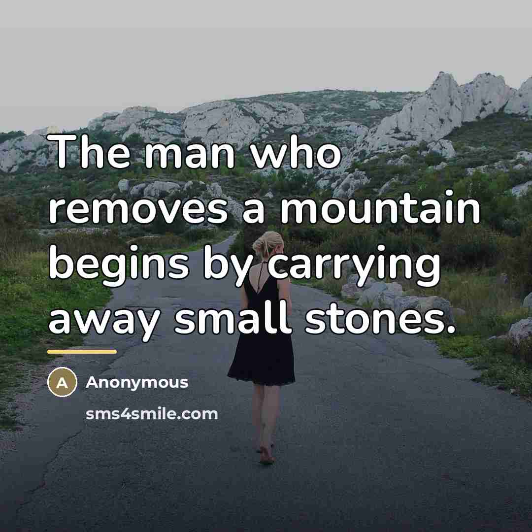 “The man who removes a mountain begins by carrying away…” quote by Anonymous
