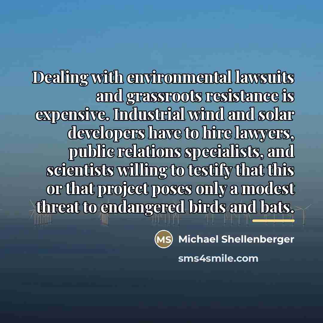 “Dealing with environmental lawsuits and grassroots resistance is expensive. Industrial…” quote by Michael Shellenberger