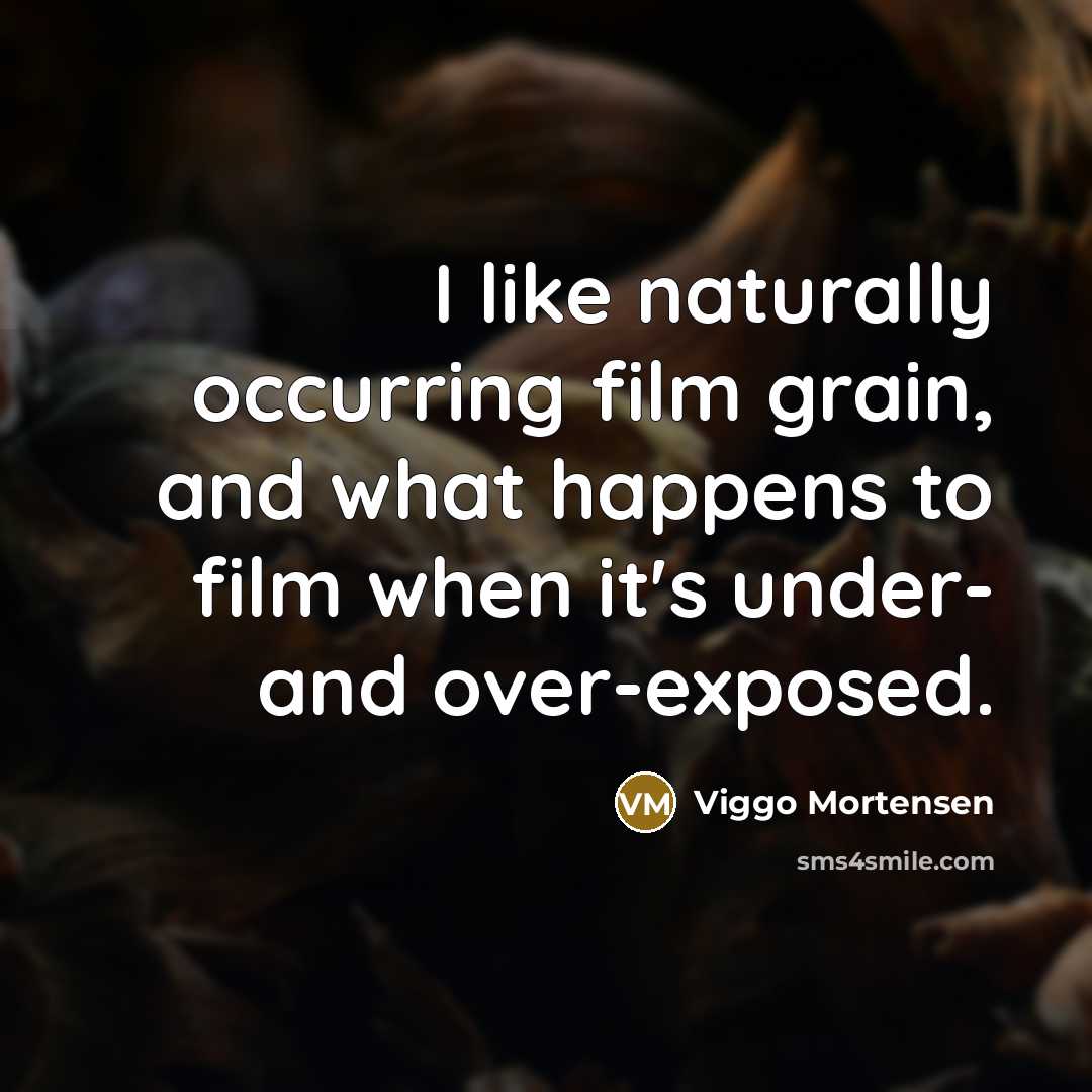 “I like naturally occurring film grain, and what happens to…” quote by Viggo Mortensen