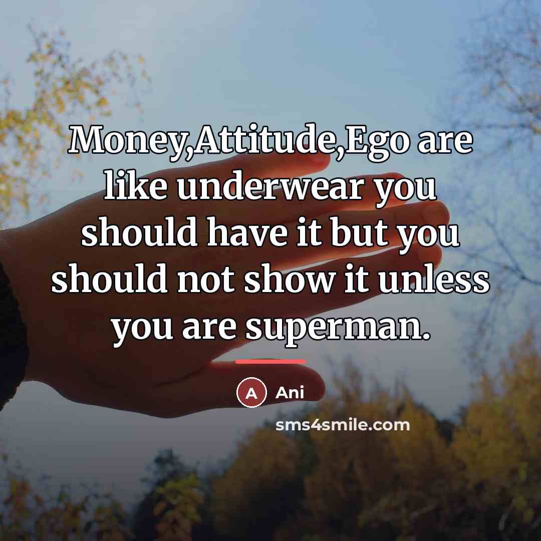 “Money,Attitude,Ego are like underwear you should have it but you…” quote by Ani