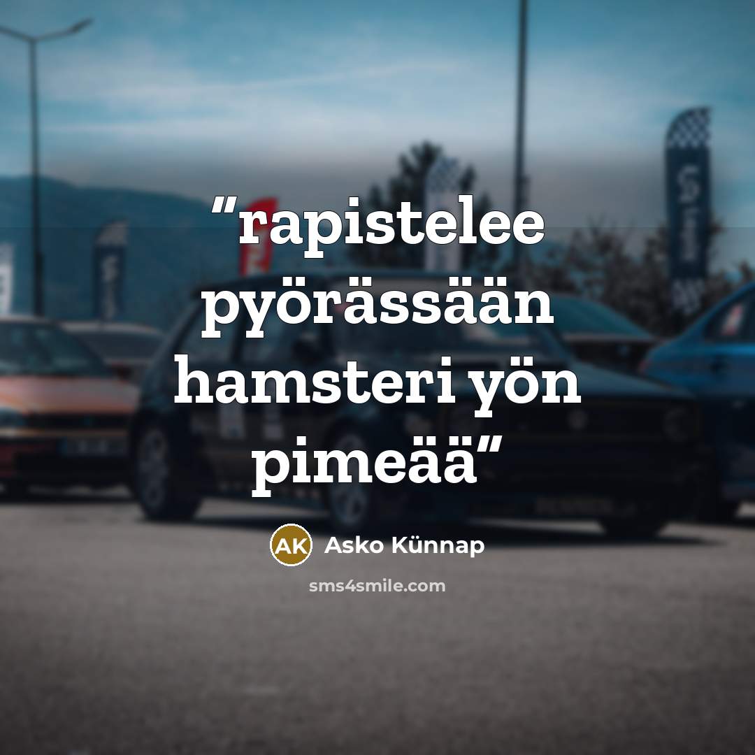 “rapistelee pyörässään hamsteri yön pimeää” quote by Asko Künnap