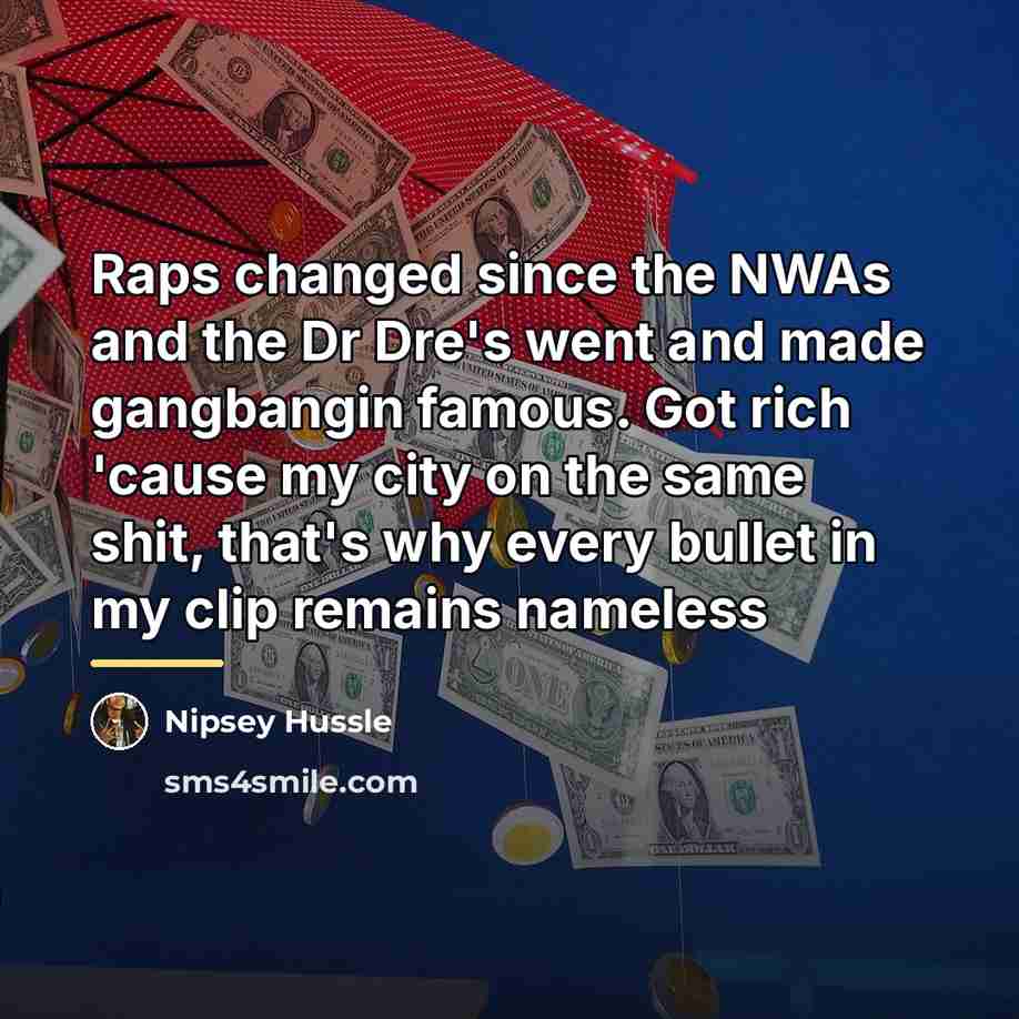 “Raps changed since the NWAs and the Dr Dre's went…” quote by Nipsey Hussle