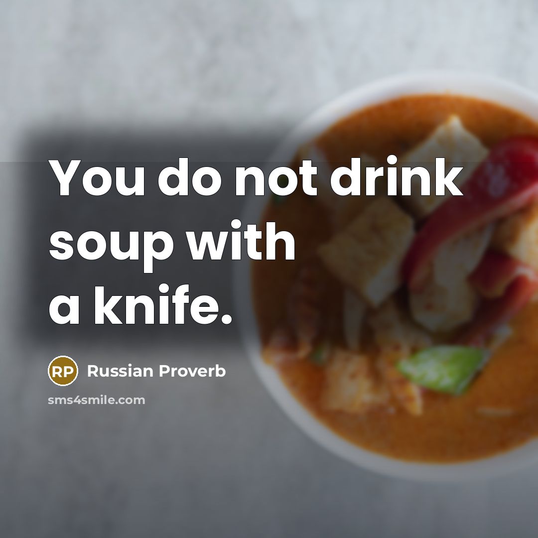 “You do not drink soup with a knife.…” quote by Russian Proverb