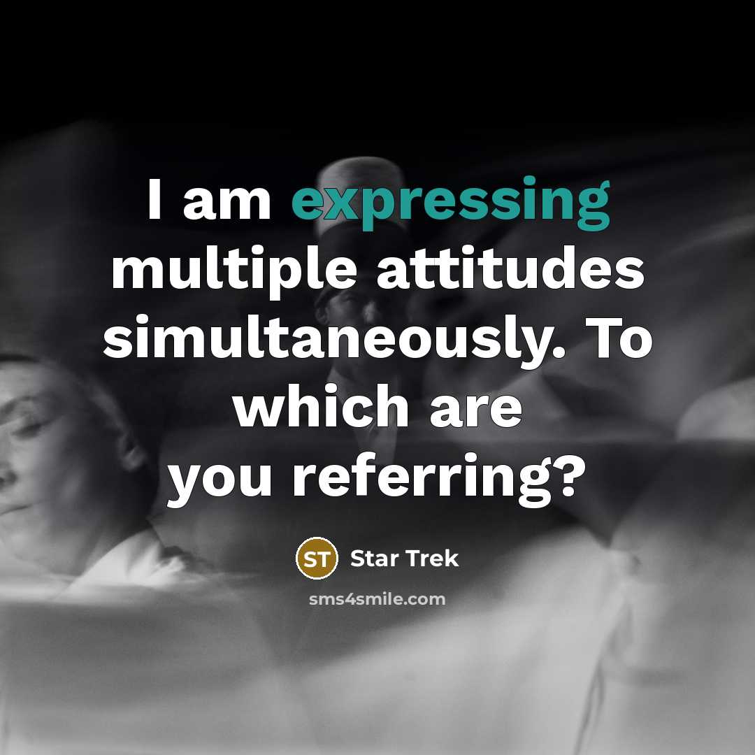 “I am expressing multiple attitudes simultaneously. To which are you referring?” quote by Star Trek
