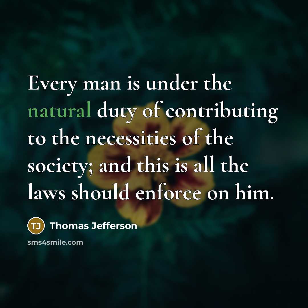 “Every man is under the natural duty of contributing to…” quote by Thomas Jefferson