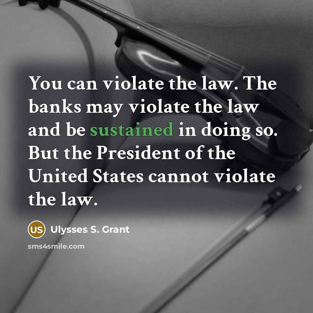 “You can violate the law. The banks may violate the law and be sustained in doing so. But the President of the United States cannot violate the law.” quote by Ulysses S. Grant