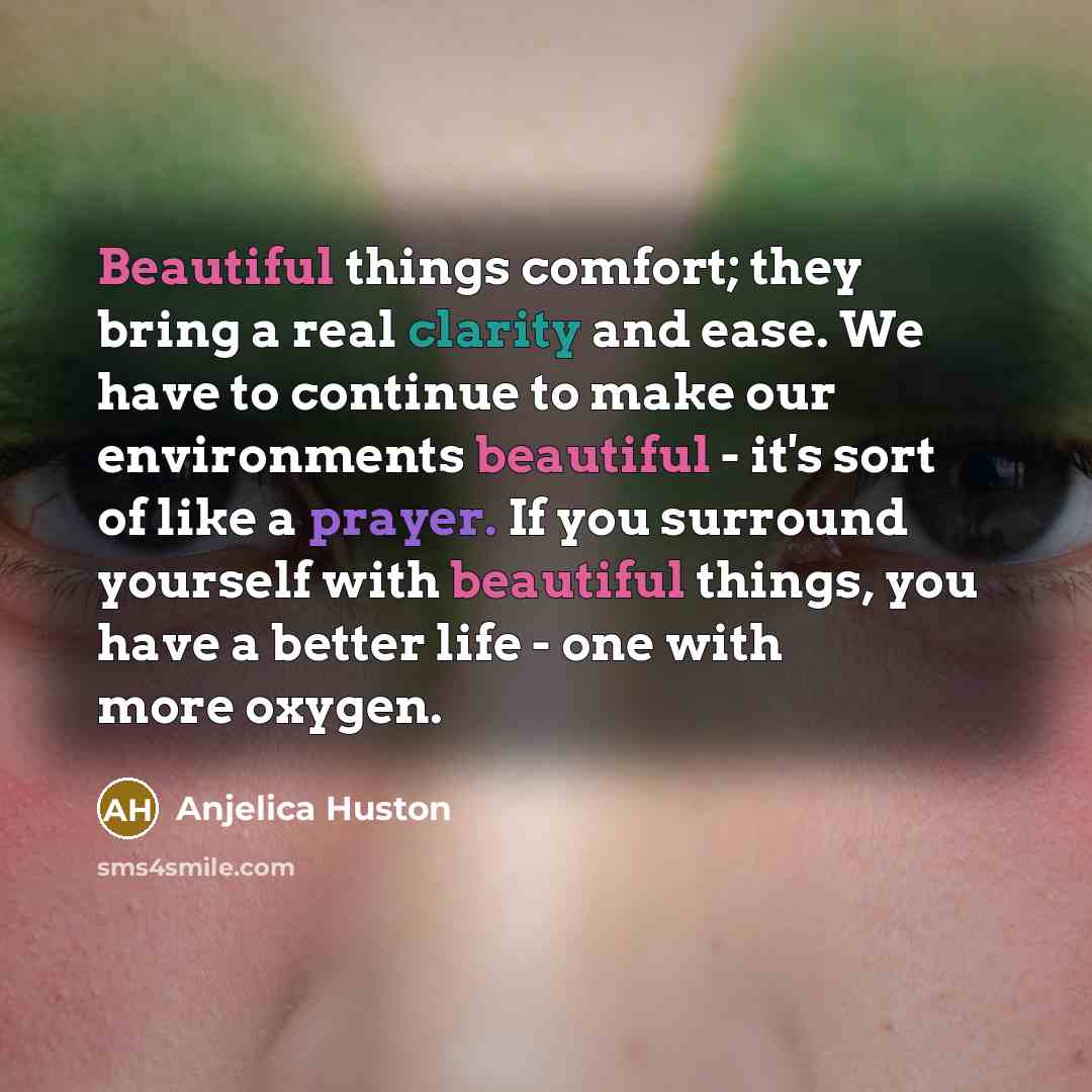 “Beautiful things comfort; they bring a real clarity and ease.…” quote by Anjelica Huston