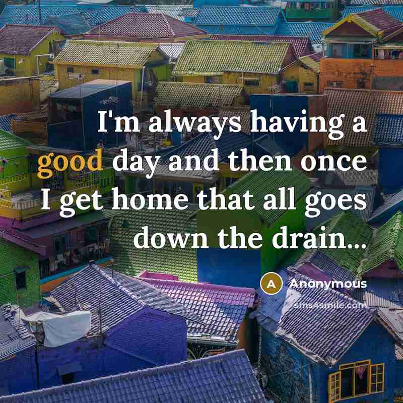 “I'm always having a good day and then once I get home that all goes down the drain...” quote by Anonymous