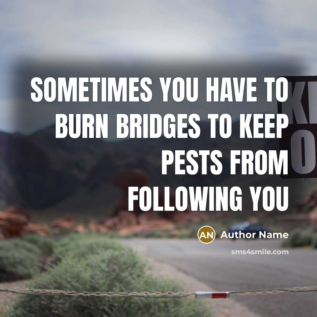 “Sometimes you have to burn bridges to keep pests from following you” quote by Author Name